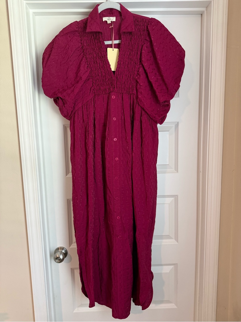 entro Burgundy Puff-Sleeve Maxi Dress
